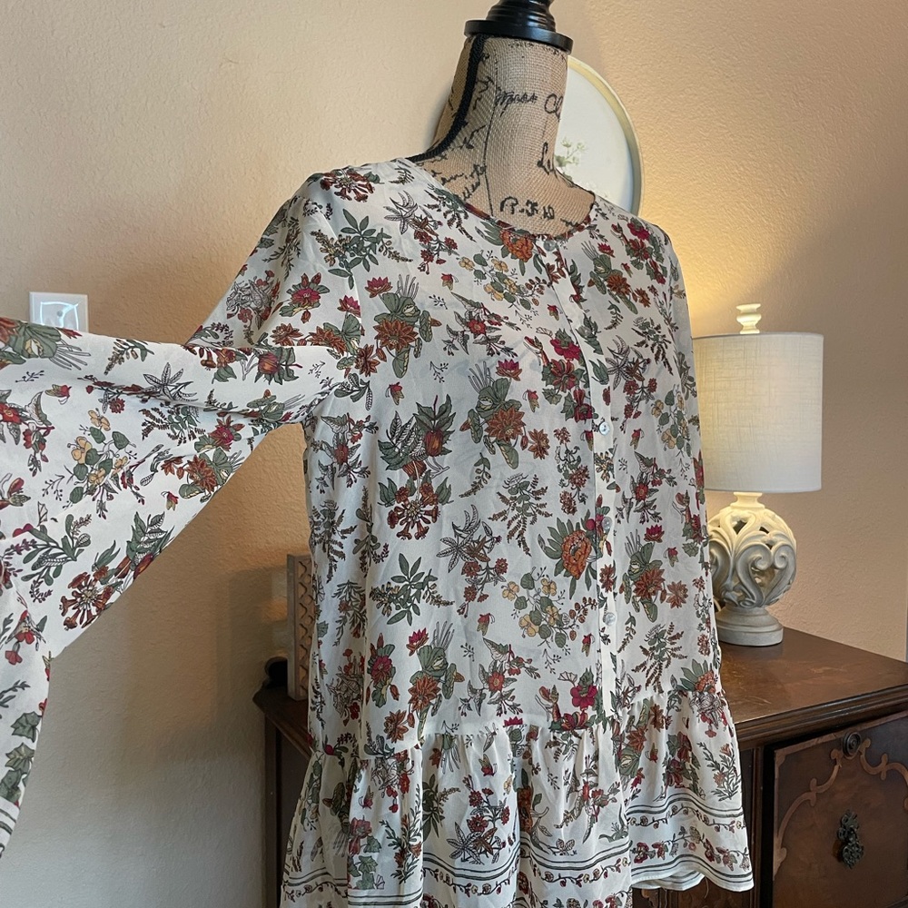 Max Studio Sheer Floral Tiered Ruffle Hem Blouse Sz Large - Picture 11 of 14